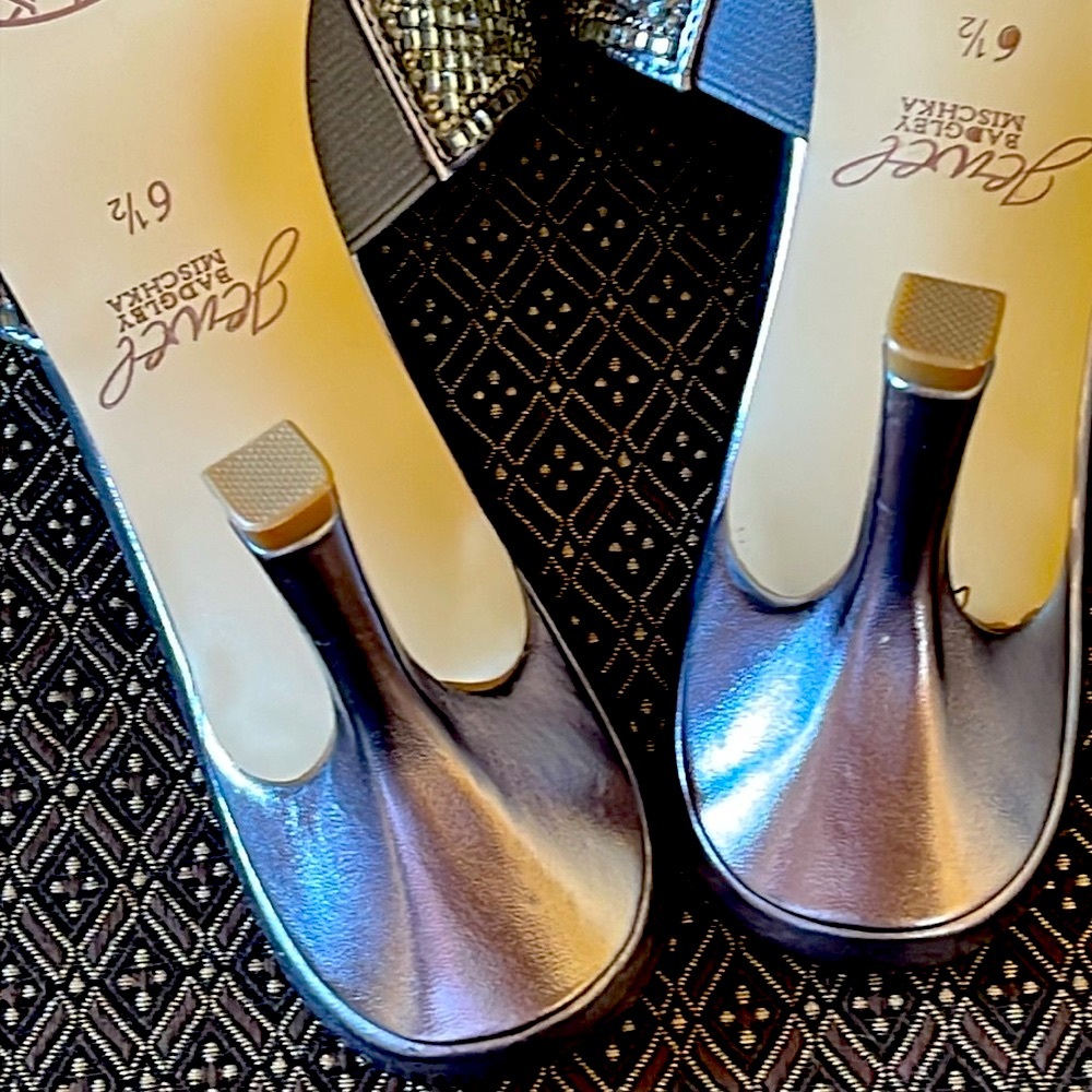 NWOT BADGLEY MISCHKA JEWEL ALLISON RETRO SLIDES SZ 6.5 HEEL 2.95” - Picture 10 of 14